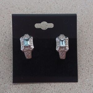 Silver Tone Aquamarine Crystal Earrings